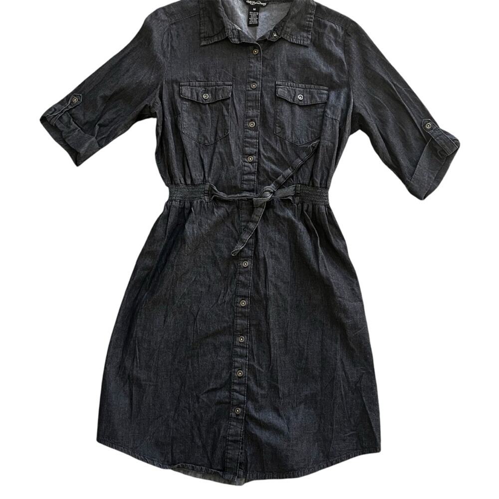 Millenium Black Denim Button Front Shirt Dress juniors size medium M